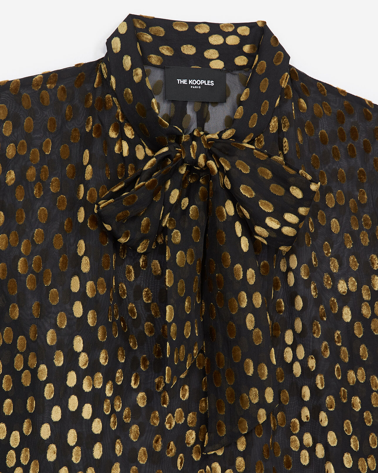 The Kooples WOMEN BLACK black silk top with bow, yellow dots