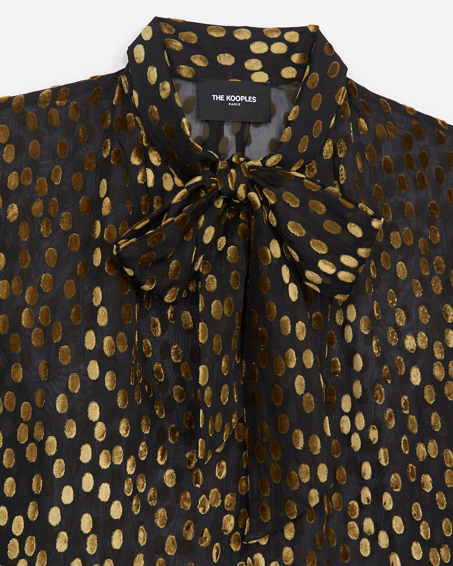 Black silk top with pussy bow, yellow dots, BLACK, hi-res image number null