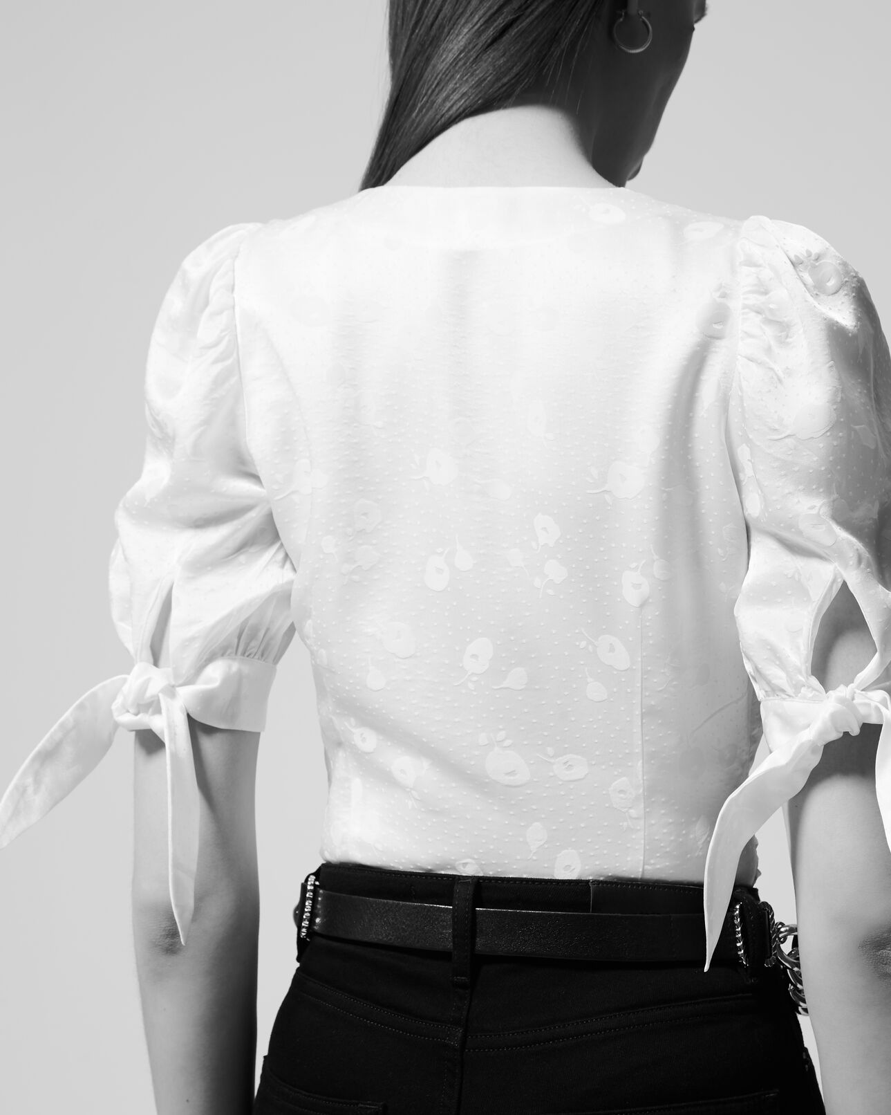The Kooples WOMEN ECRU buttoned short ecru top with shoulder bows