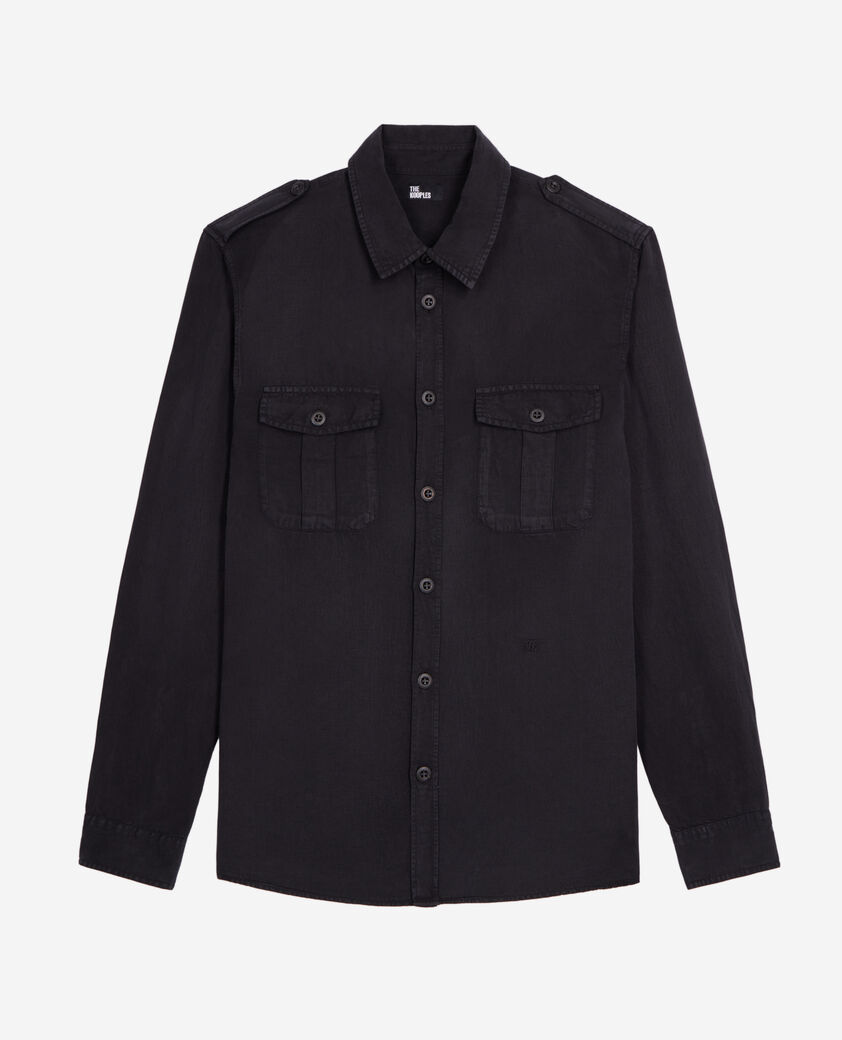 The Kooples HERREN BLACK schwarzes hemd aus lyocell und leinen