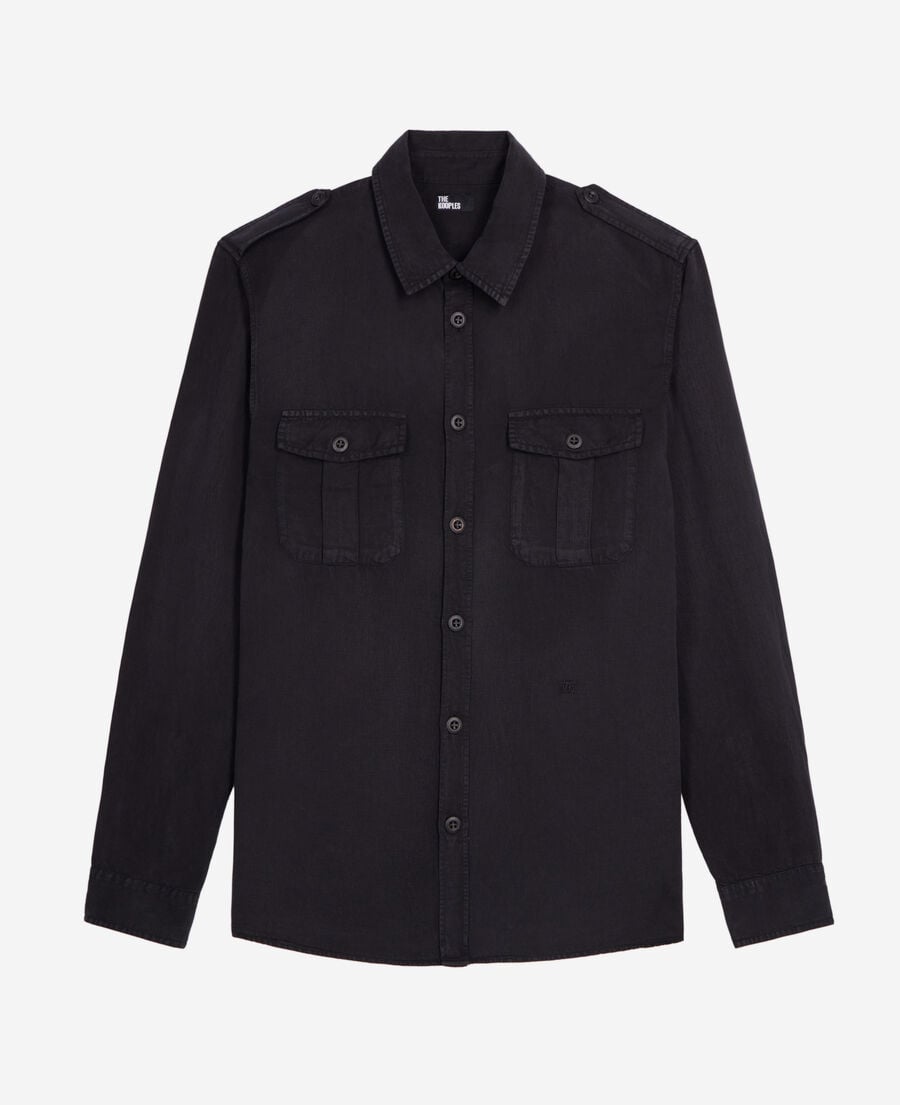 The Kooples HOMME BLACK chemise en lyocell et lin noire