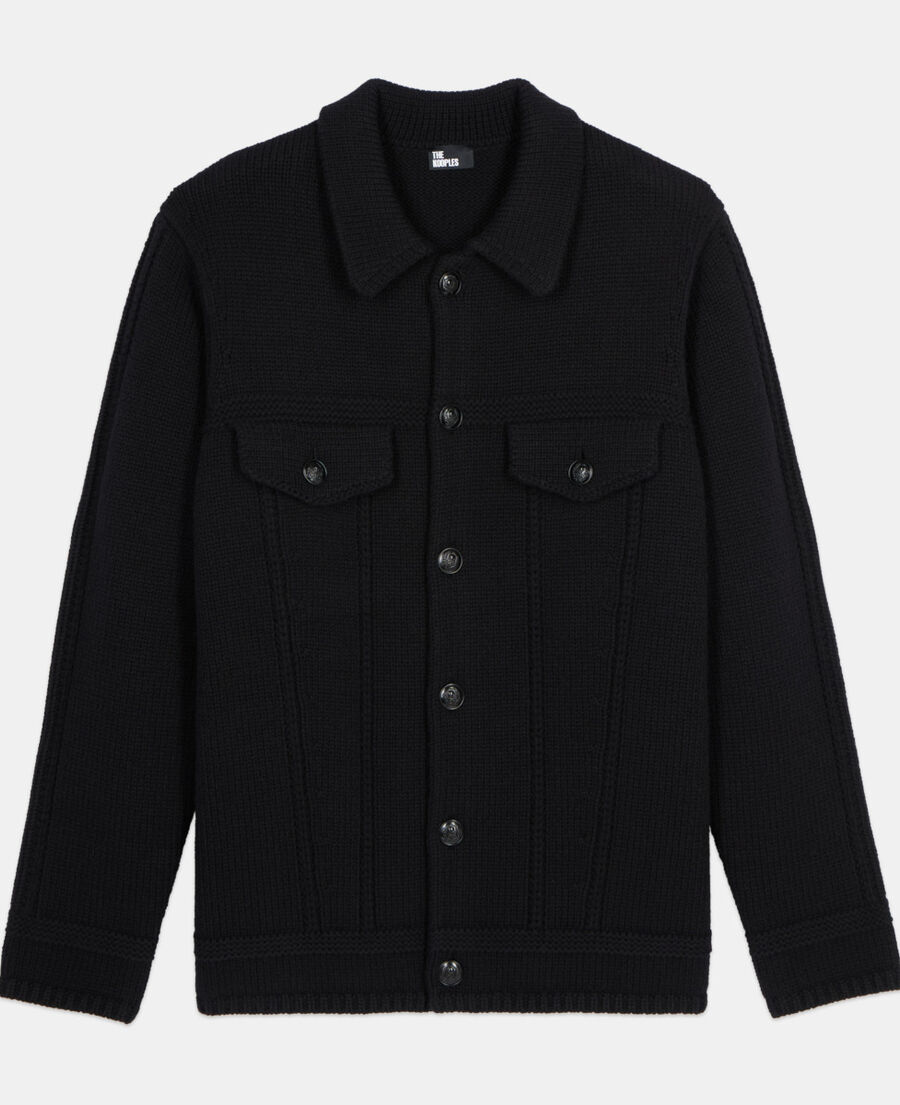 The Kooples HOMME BLACK cardigan en laine noire