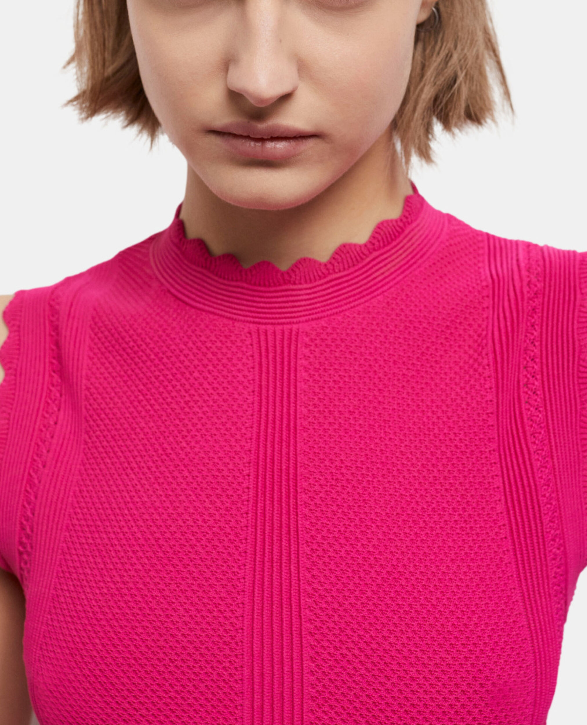 Pink openwork short knit top, PINK, hi-res image number null