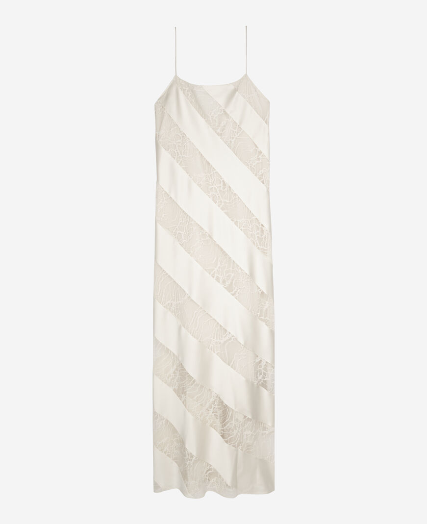 The Kooples FEMME ECRU robe nuisette longue en soie et dentelle écrue