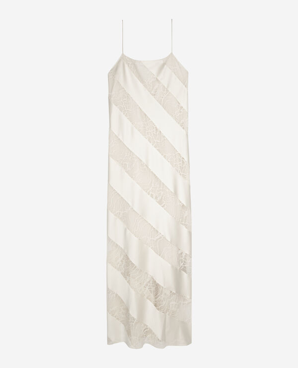 The Kooples FEMME ECRU robe nuisette longue en soie et dentelle écrue