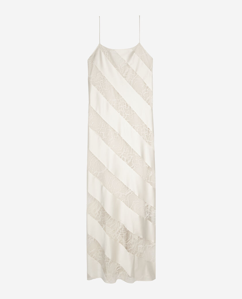 The Kooples FEMME ECRU robe nuisette longue en soie et dentelle écrue