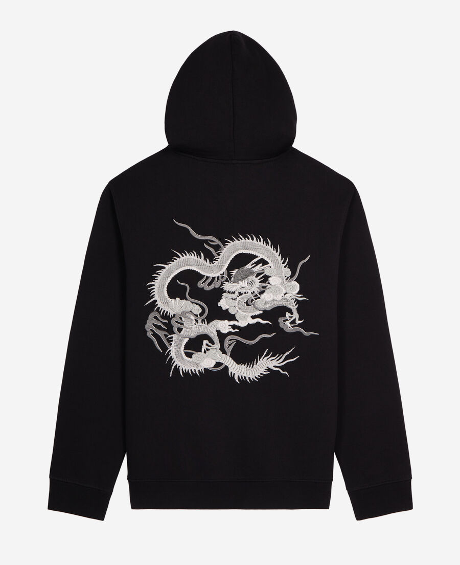 sweatshirt à capuche noir avec broderie dragon