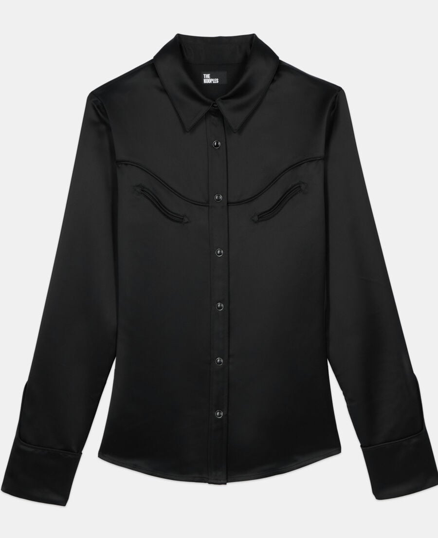 The Kooples MUJER BLACK camisa satinada estilo western negra