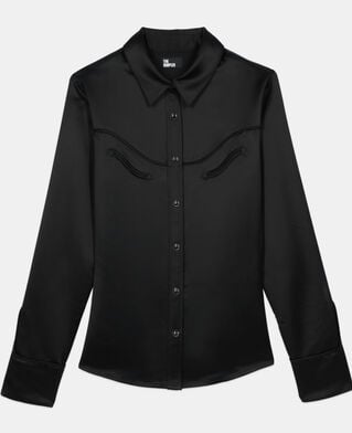 The Kooples MUJER BLACK camisa satinada estilo western negra