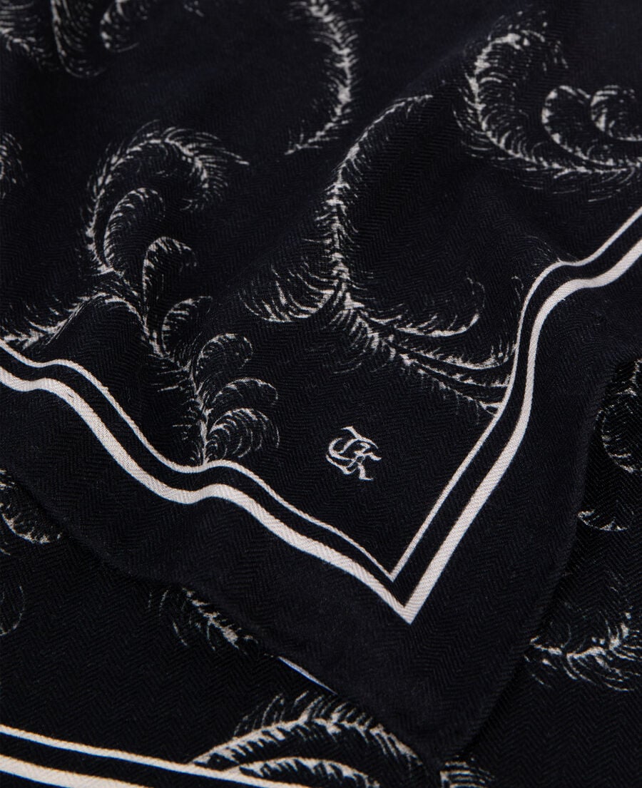 The Kooples WOMEN BLACK WHITE printed scarf in black wool and silk