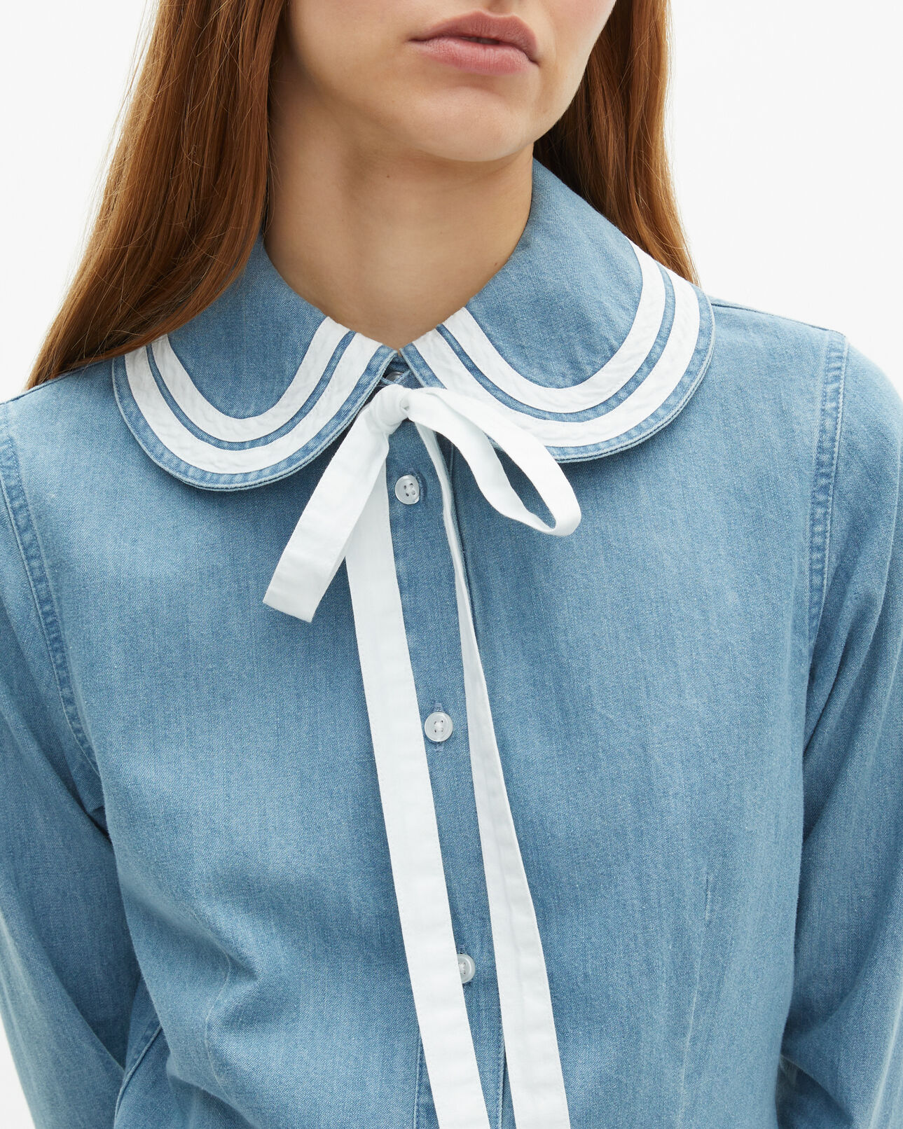 The Kooples FEMME BABY BLUE chemise col claudine en denim