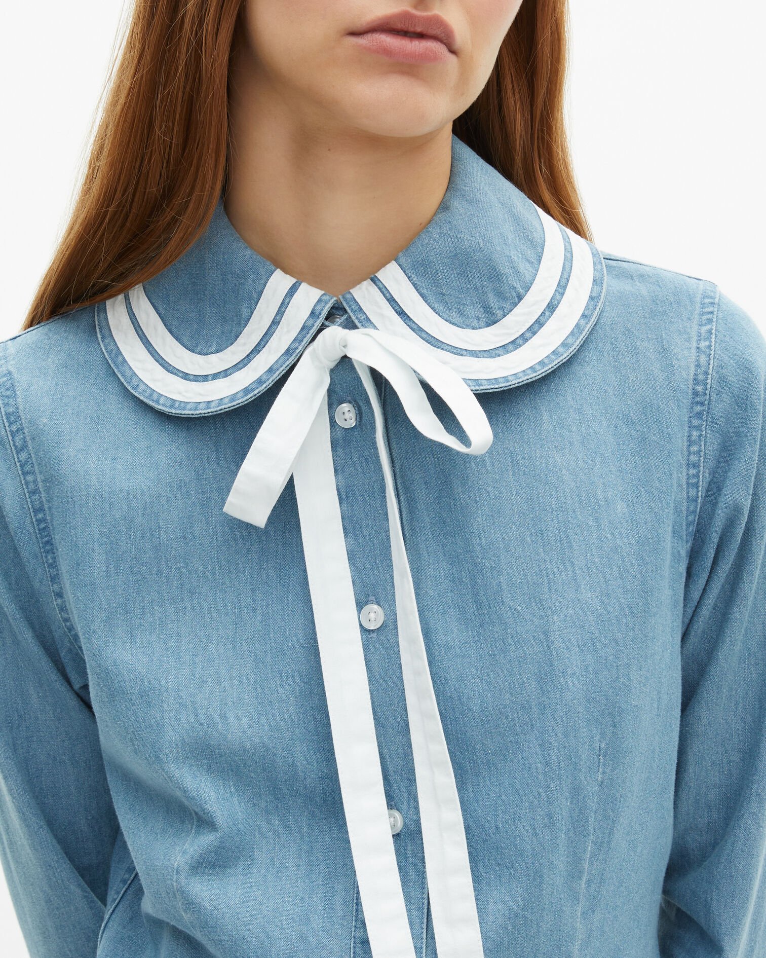 Chemise col claudine en denim, BABY BLUE, hi-res image number null