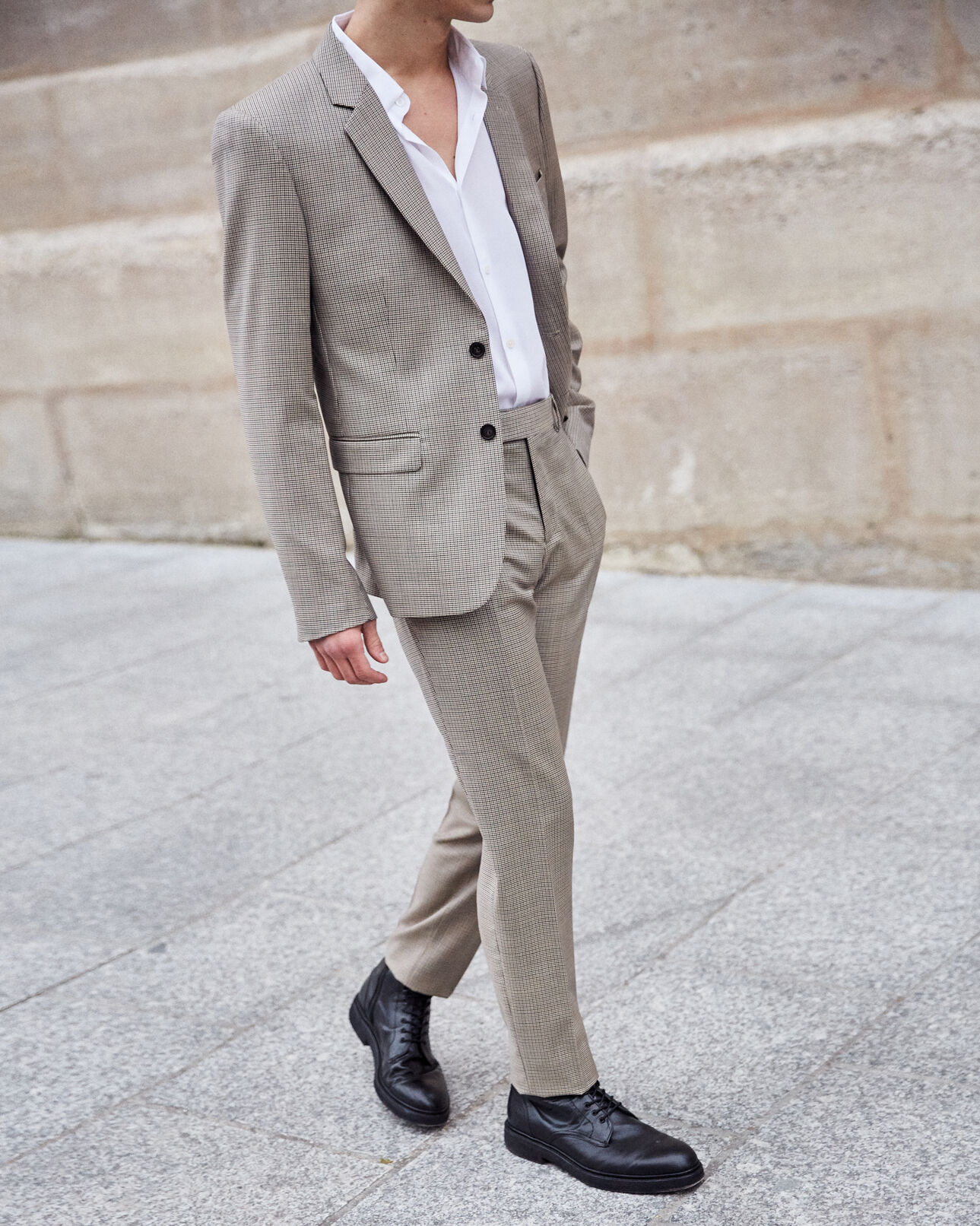 The Kooples HERREN BEIGE / BROWN / BLACK elegantes beiges wollsakko mit hahnentritt-motiv