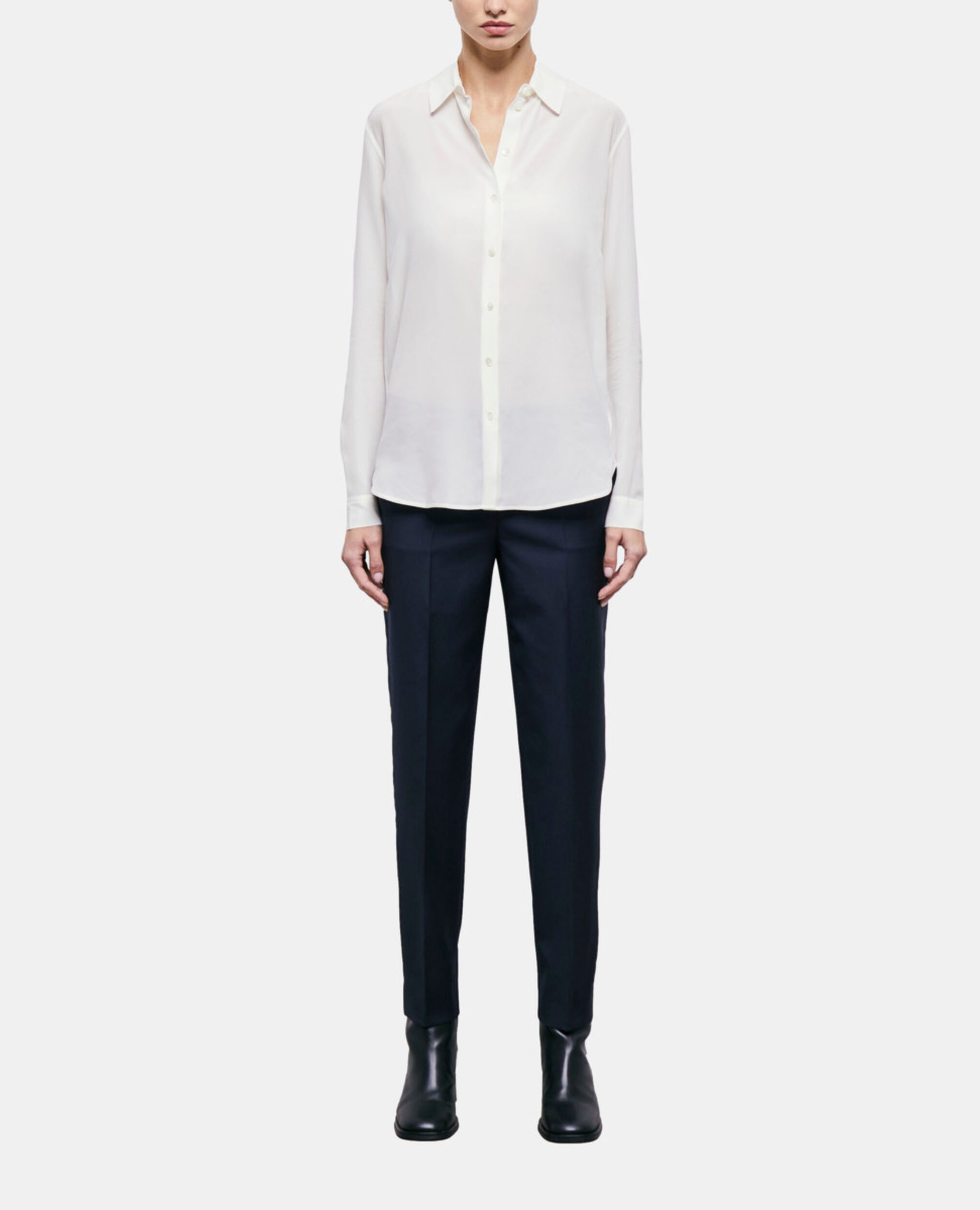 White silk shirt, WHITE, hi-res image number null
