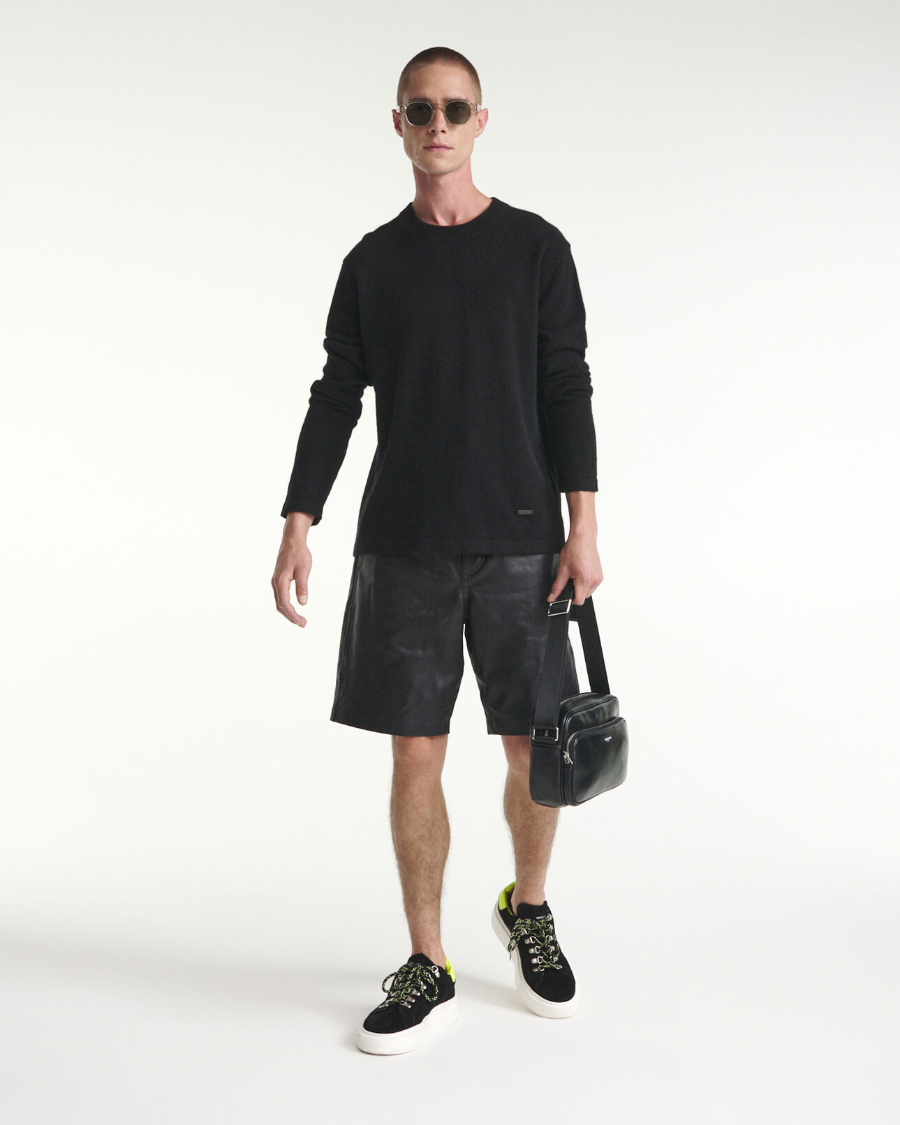 The Kooples MEN BLACK black 100% cashmere sweater with crew neck