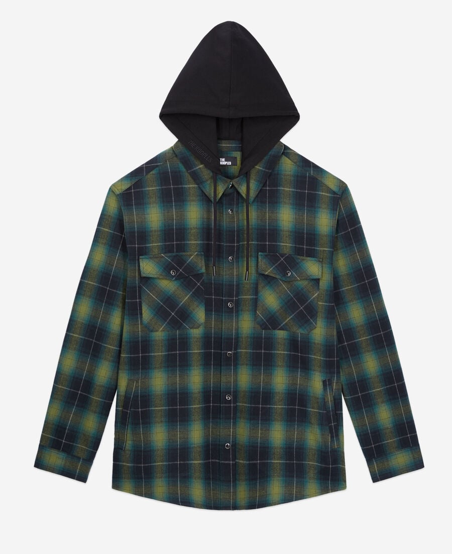 The Kooples MEN BLACK / GREEN black and green checked overshirt with hood