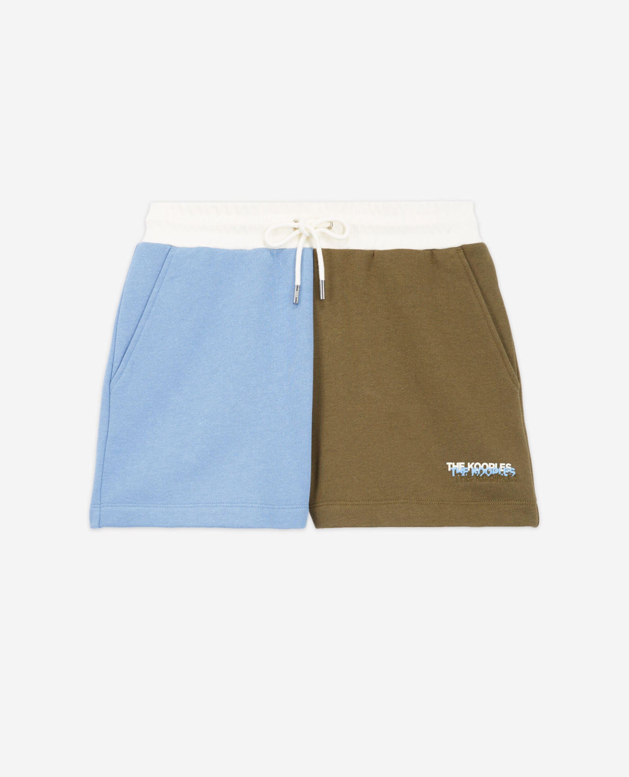 Blue and khaki fleece shorts with The Kooples logo, BLEU KAKI ECRU, hi-res image number null