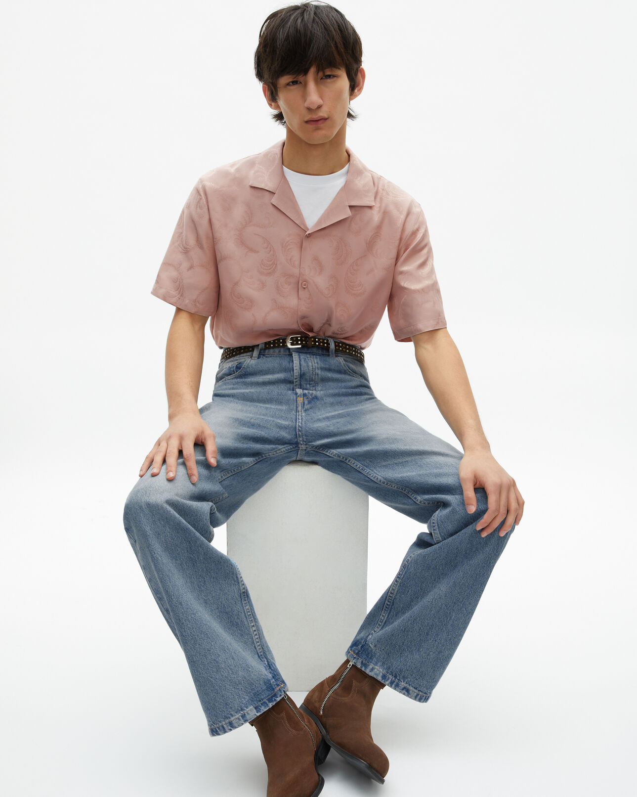 The Kooples HOMBRE LILA camisa jacquard rosa de manga corta