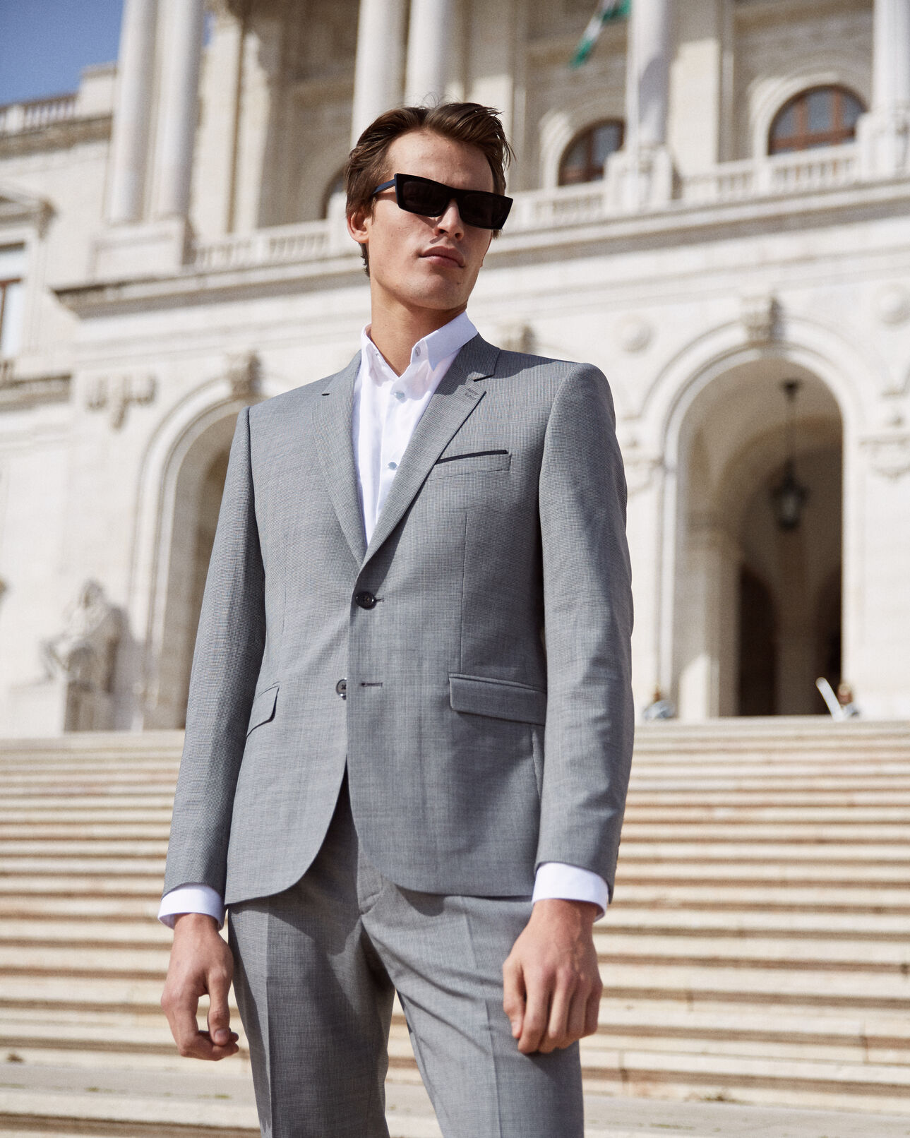 The Kooples MEN BLACK STONE grey wool suit jacket with small check motif