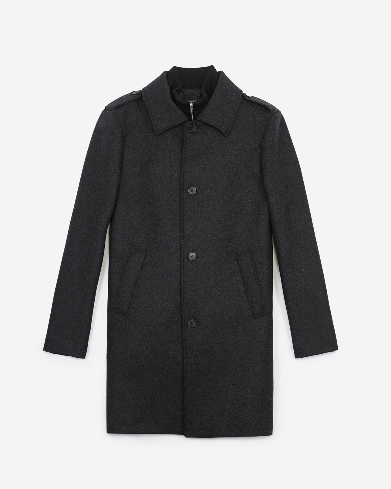 The Kooples MEN GREY gray wool coat with classic collar and zipper