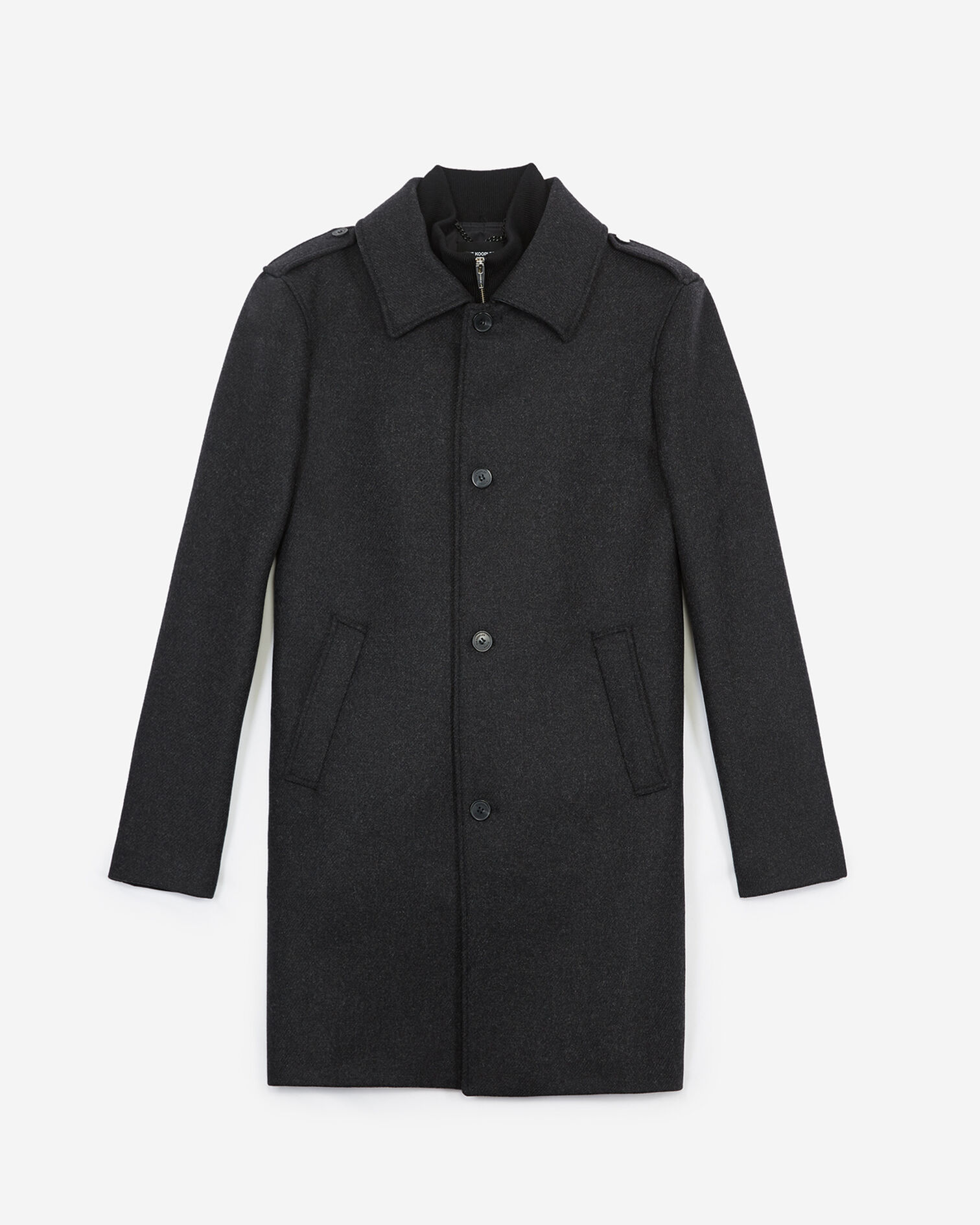 Gray wool coat with classic collar and zipper, GREY, hi-res image number null
