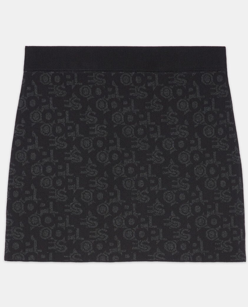The Kooples F BLACK DARK GREY short black skirt with the kooples logo