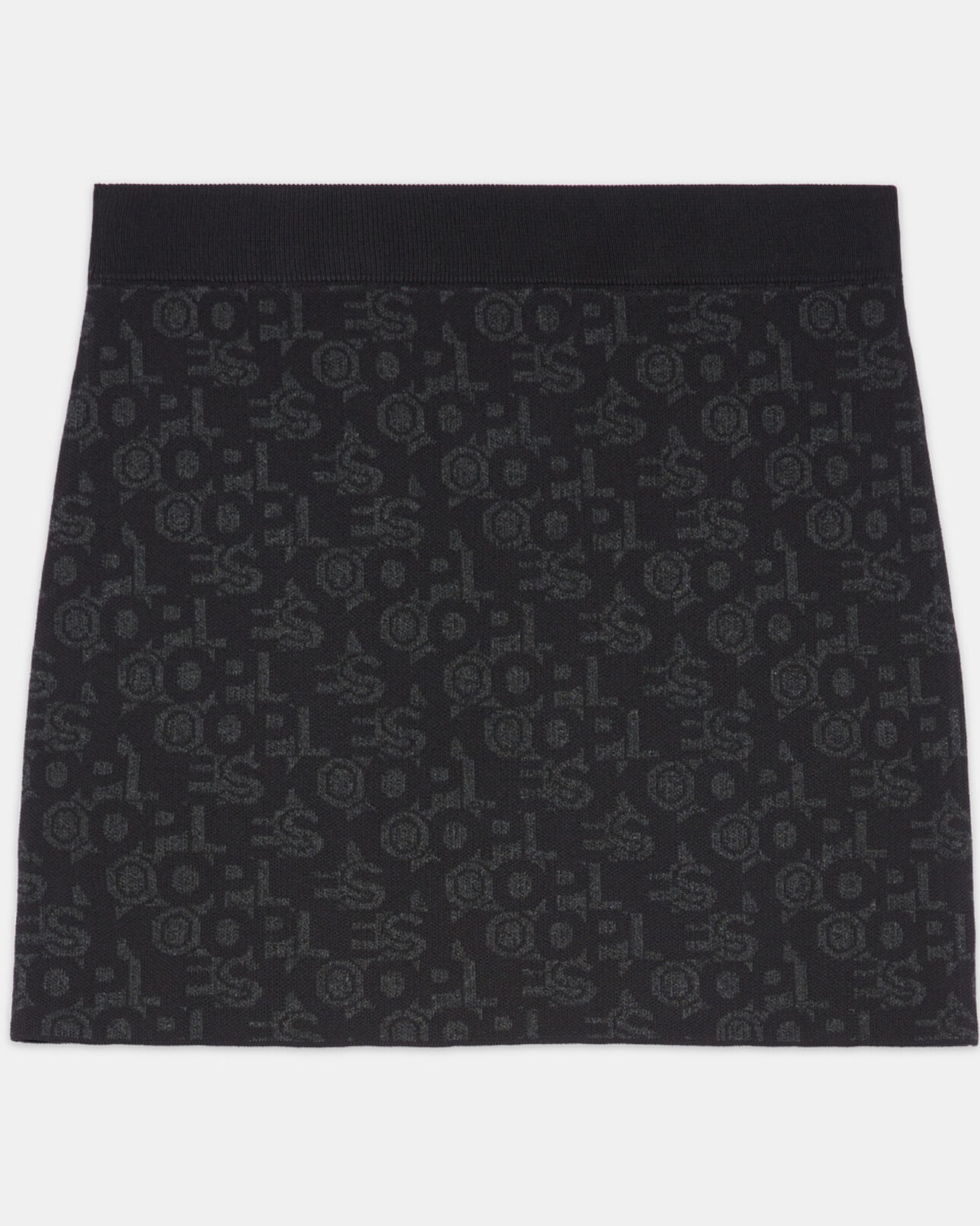 The Kooples WOMEN BLACK DARK GREY short black skirt with the kooples logo