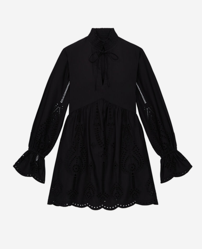 The Kooples WOMEN BLACK short black dress with broderie anglaise