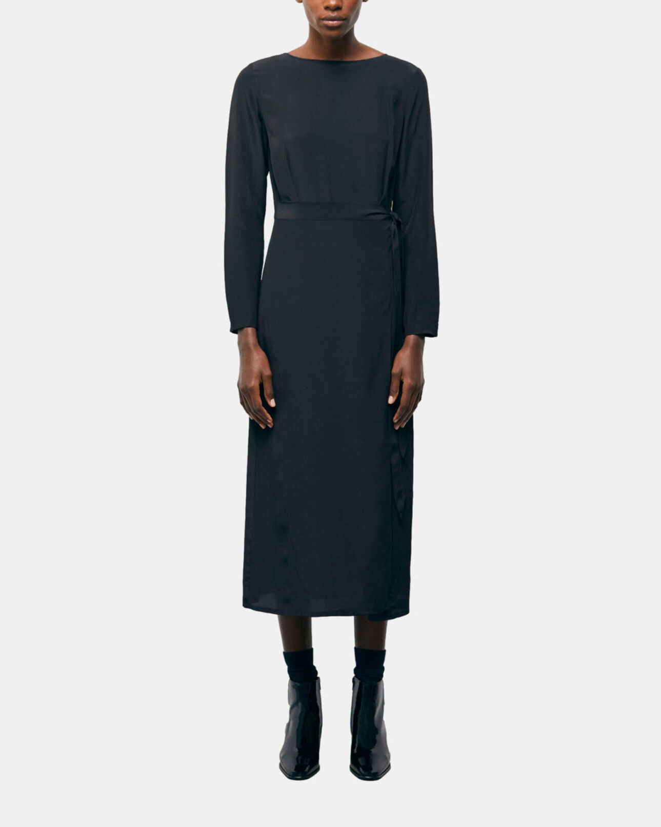 The Kooples WOMEN BLACK long black silk dress