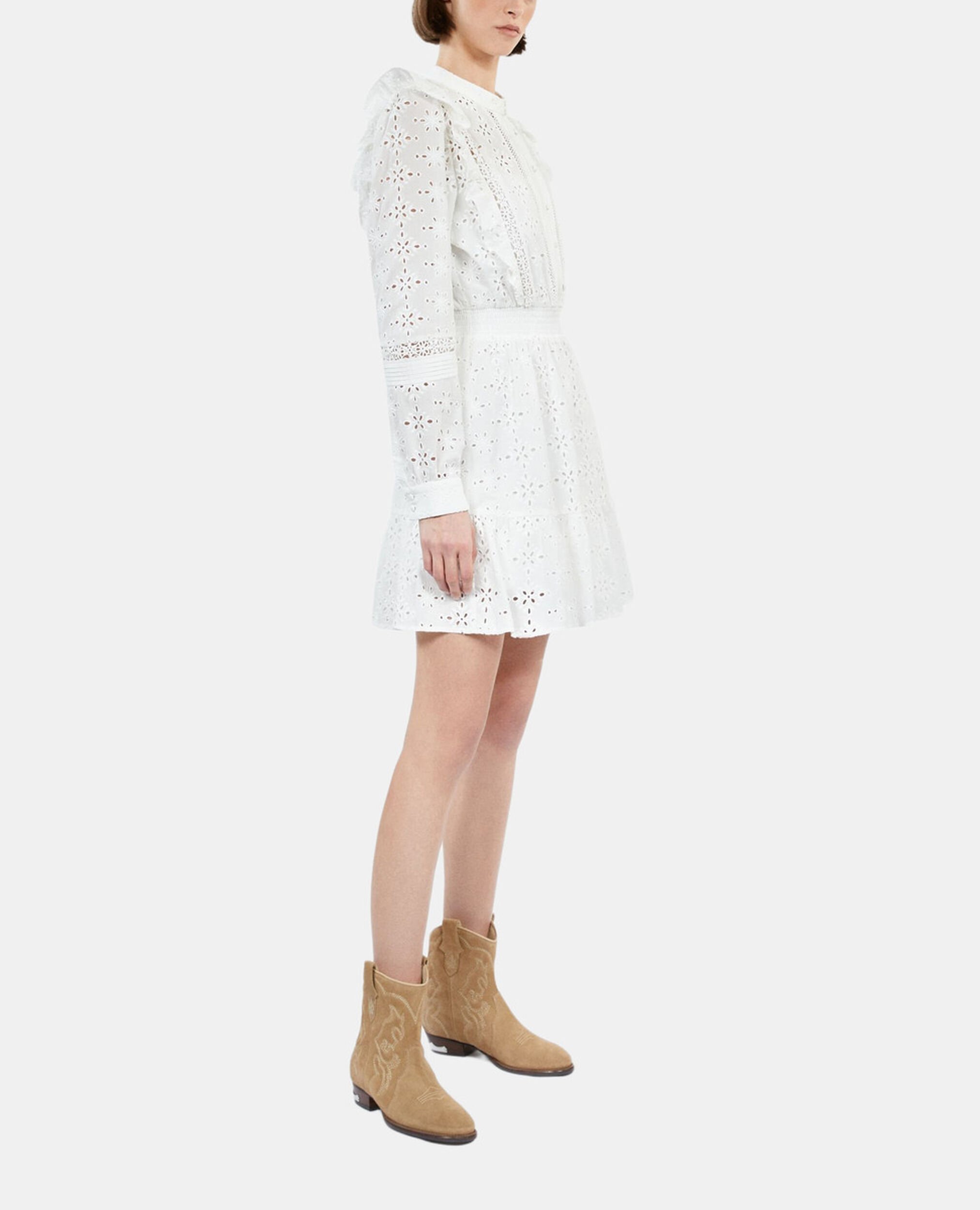 Short white dress in English embroidery, WHITE, hi-res image number null