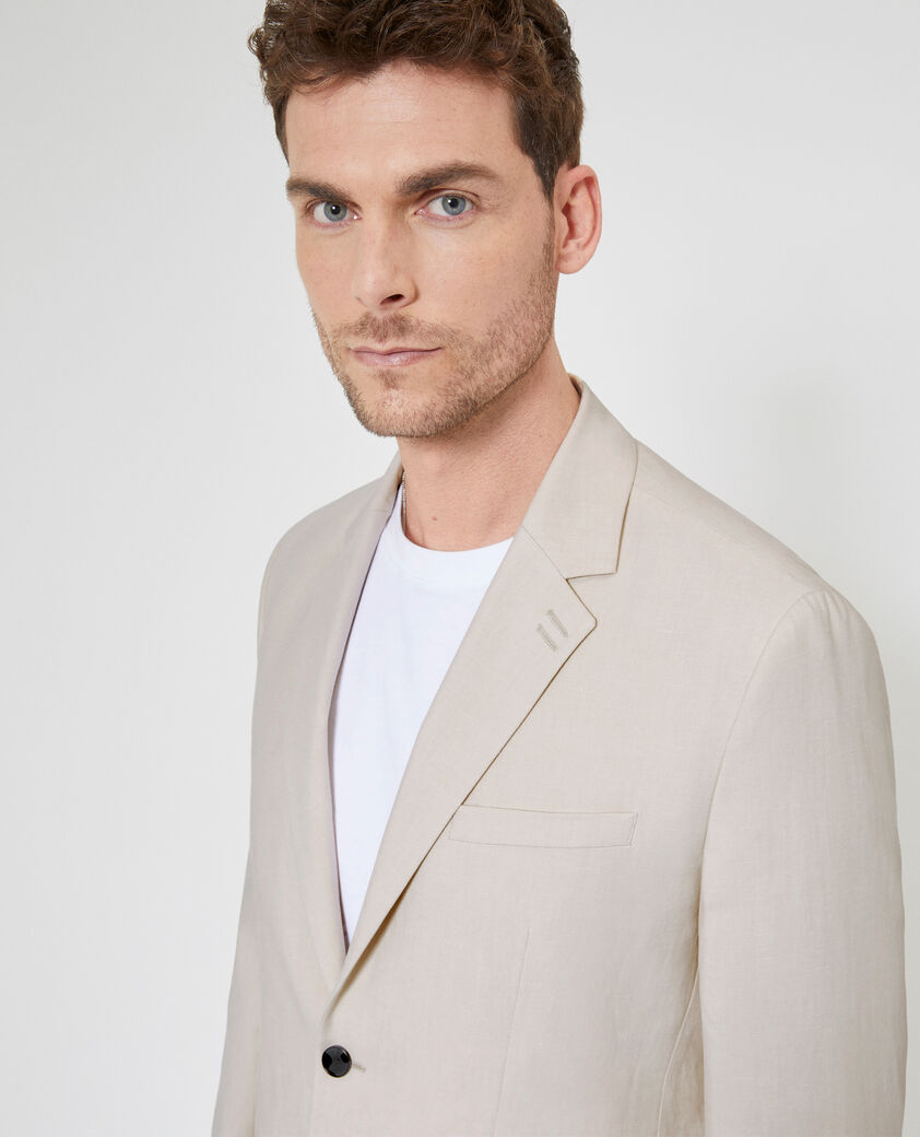 The Kooples HERREN LIGHT BEIGE beigefarbene anzugjacke aus baumwoll-leinen