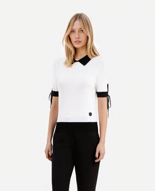 The Kooples FEMME BLACK-ECRU pull manches courtes en laine &eacute;cru