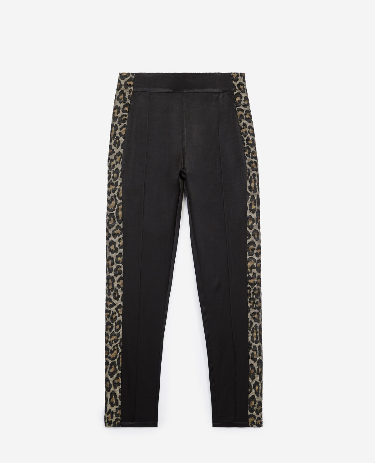 Black trousers with leopard print stripe sale