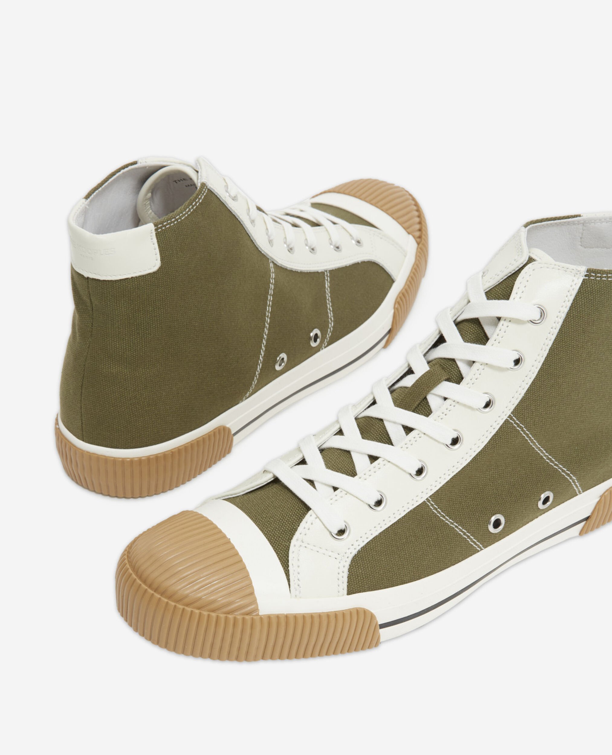 Khakifarbene Turnschuhe, Leinen mit Schnürung, KAKI, hi-res image number null