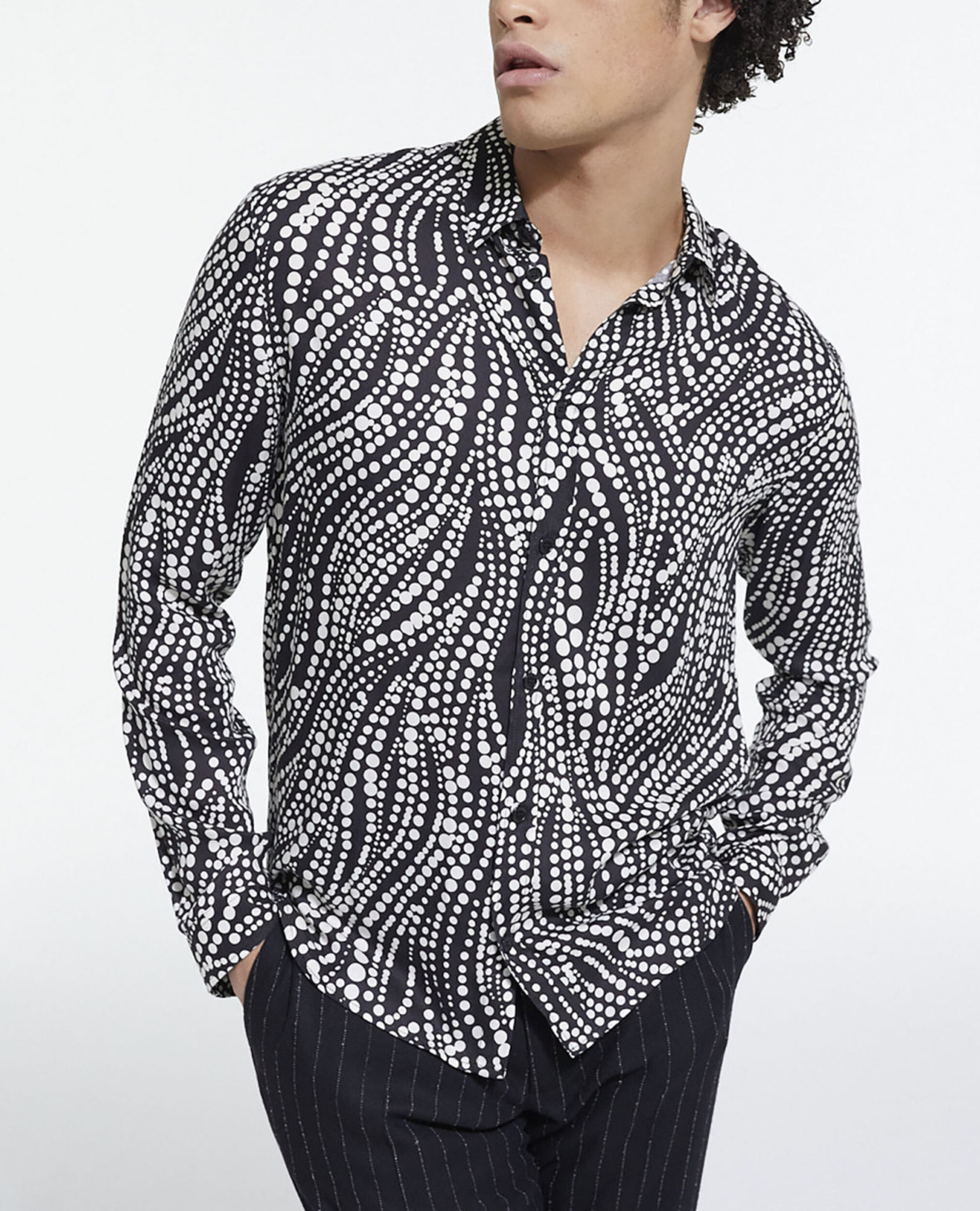 Printed shirt with classic collar, BLACK WHITE, hi-res image number null