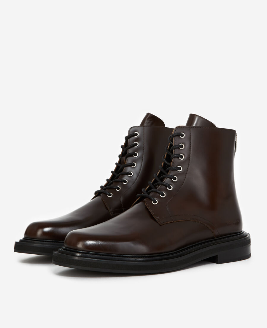 Brown leather boots with thick sole | The Kooples