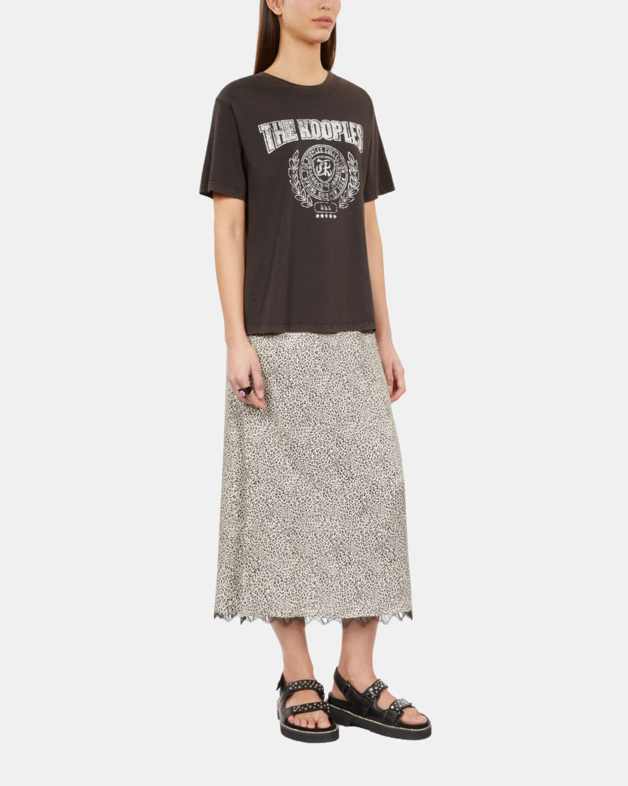 The Kooples WOMEN CARBONE carbon grey t-shirt with blazon serigraphy