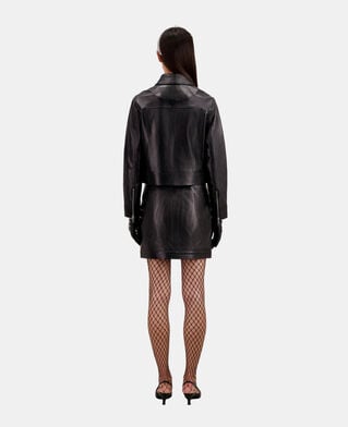 The Kooples WOMEN BLACK black leather biker jacket with zipper