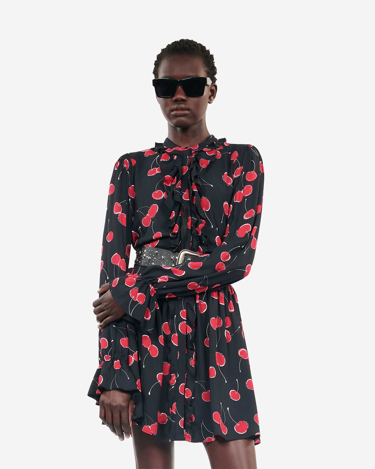 The Kooples WOMEN BLACK - RED short cherry printed dress