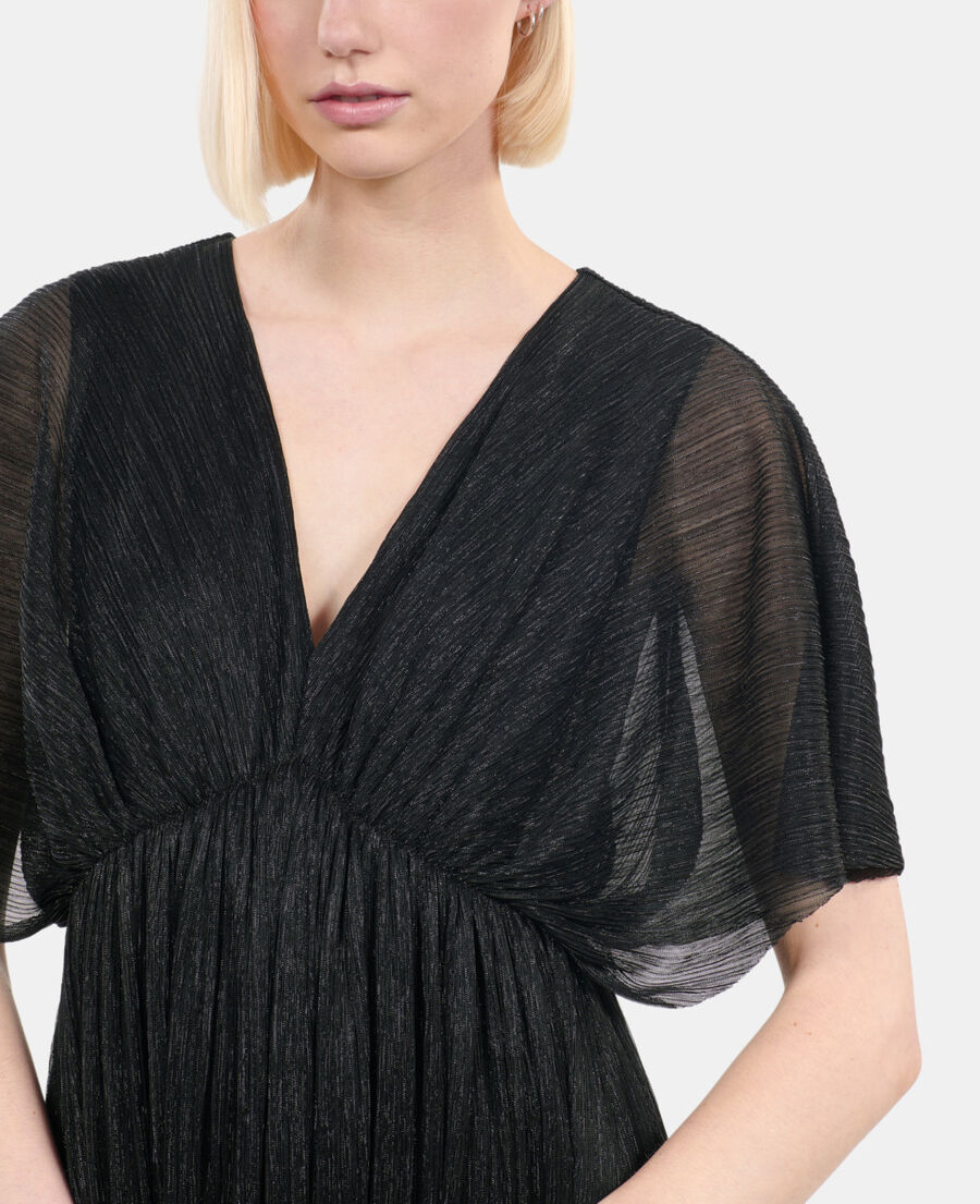 The Kooples FEMME BLACK robe longue en jersey m&eacute;tallis&eacute; noir