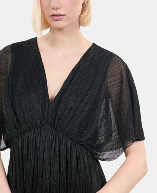 The Kooples FEMME BLACK robe longue en jersey m&eacute;tallis&eacute; noir