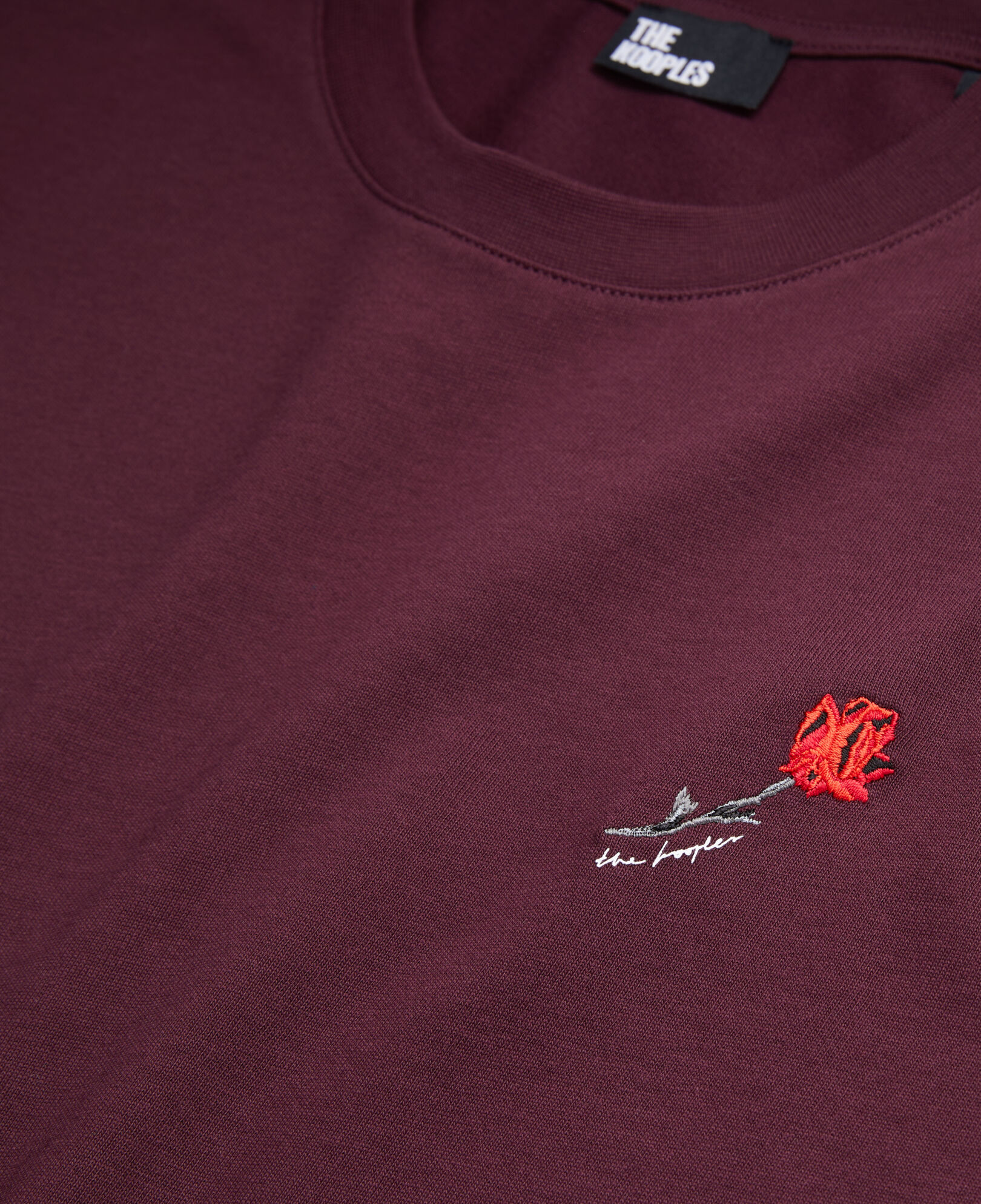 The Kooples MEN BORDEAUX men's burgundy t-shirt with flower embroidery