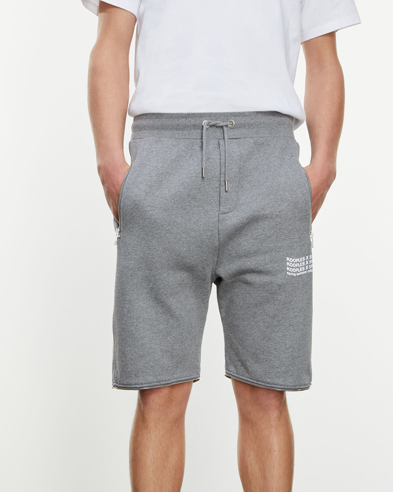 The Kooples HOMME GREY MELANGE jogging gris chiné zippé à triple logo