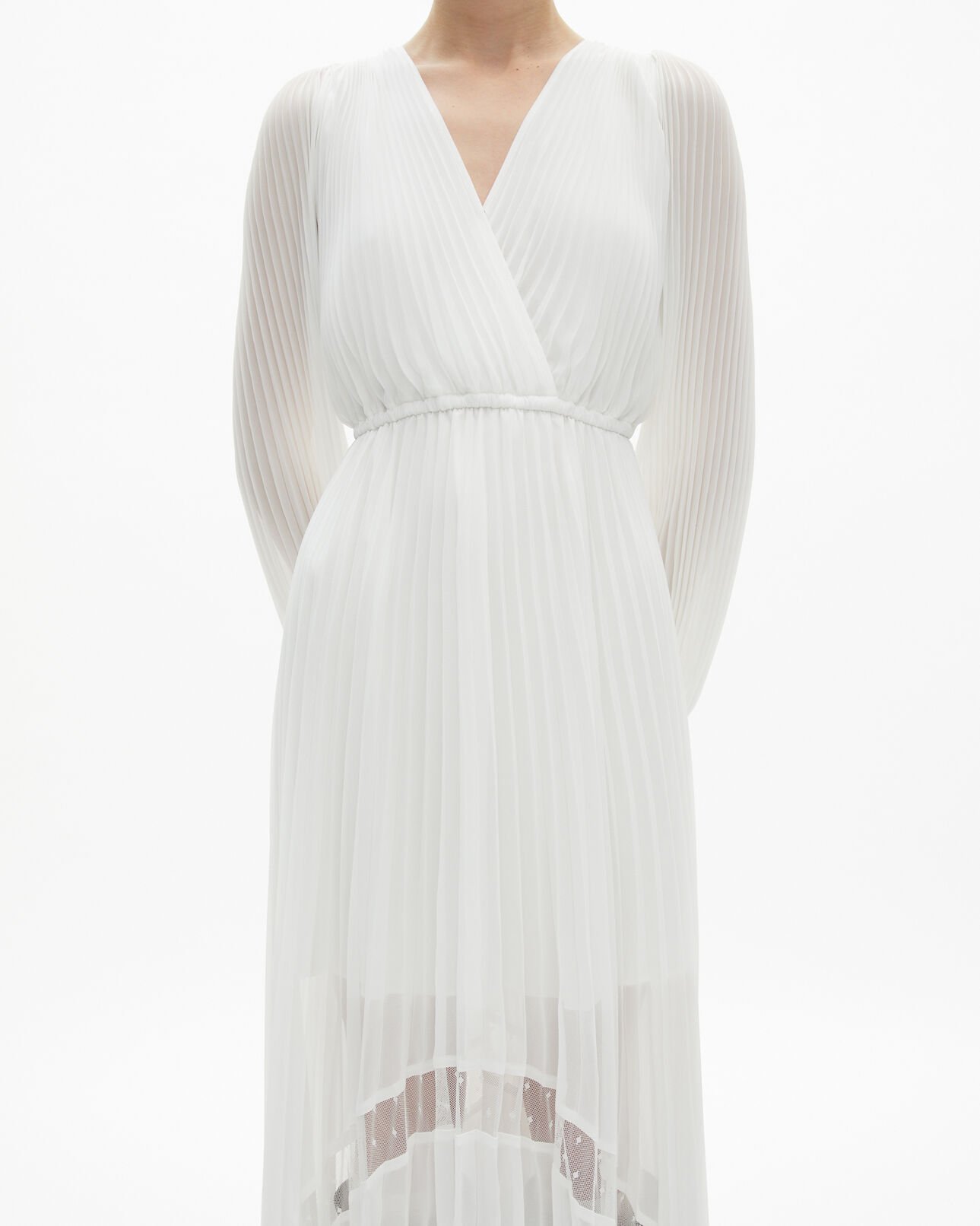 The Kooples DAMEN ECRU langes faltenkleid mit stickerei in ecru