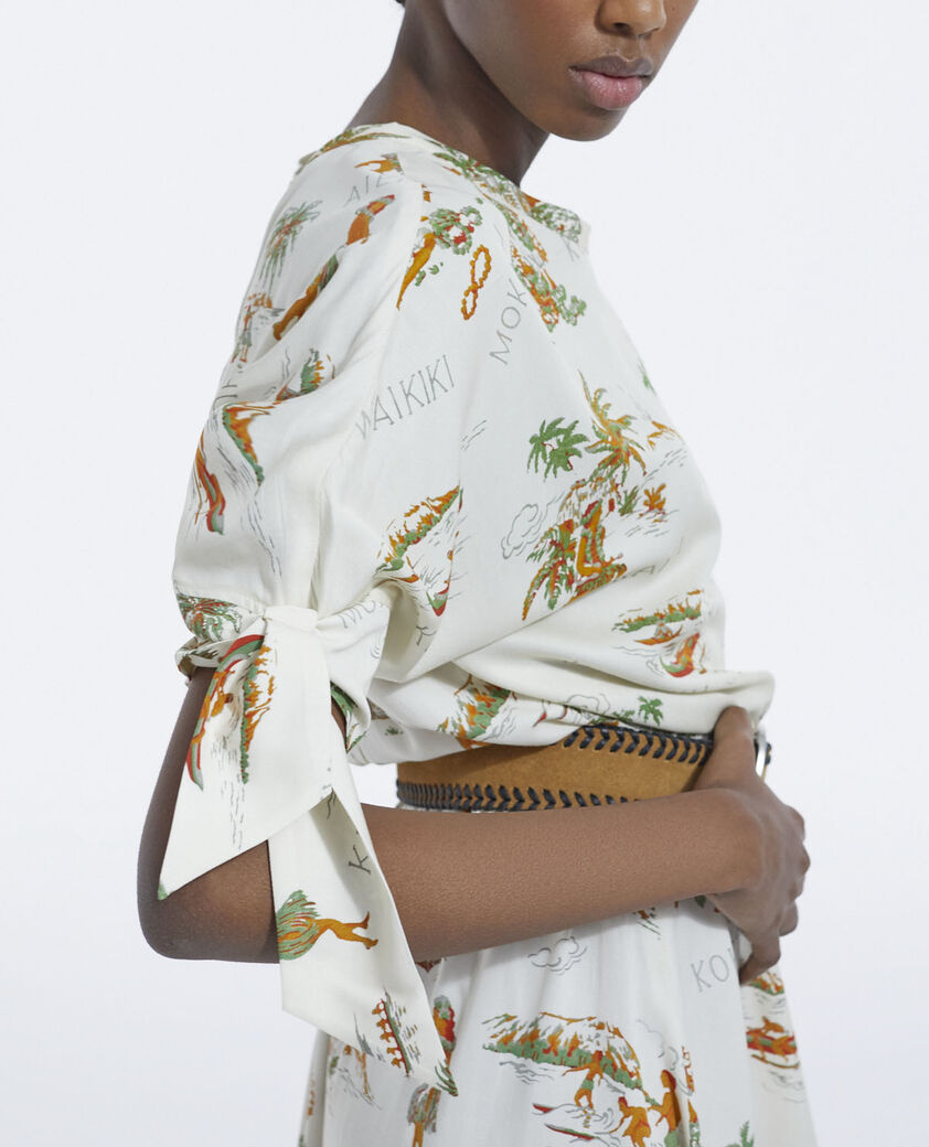 The Kooples DAMEN WHITE wei&szlig;es kurzarm-kleid mit hawaii-motiv