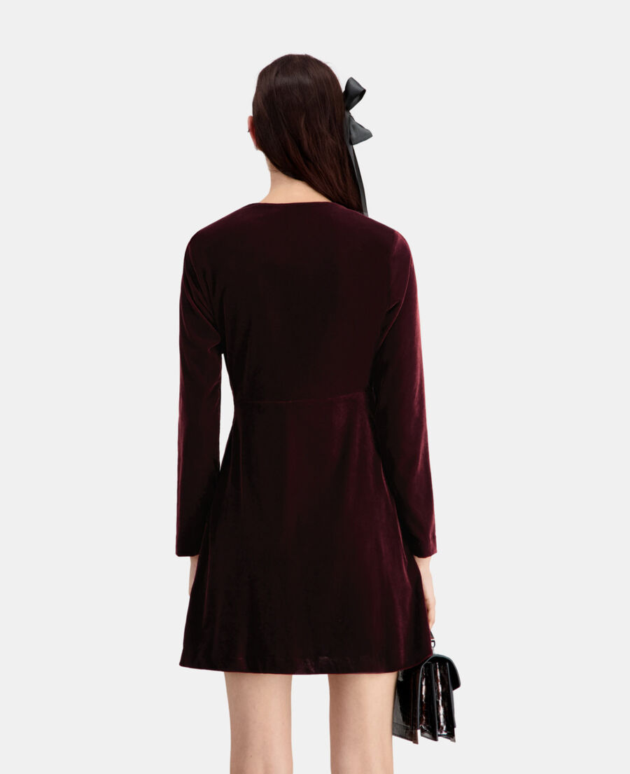 The Kooples DAMEN BURGUNDY bordeauxrotes, kurzes kleid aus samt