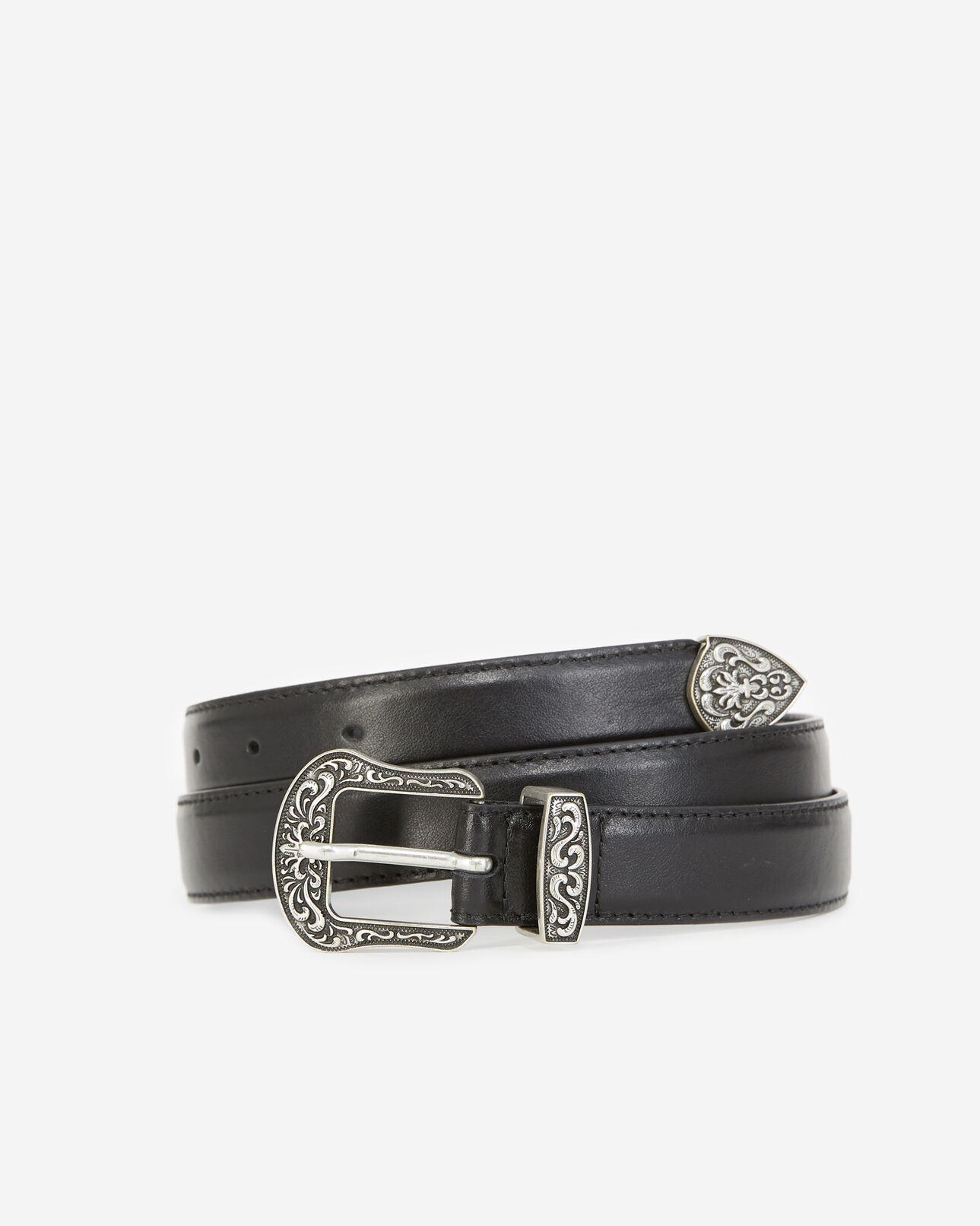 The Kooples MEN BLACK black leather belt with western detail