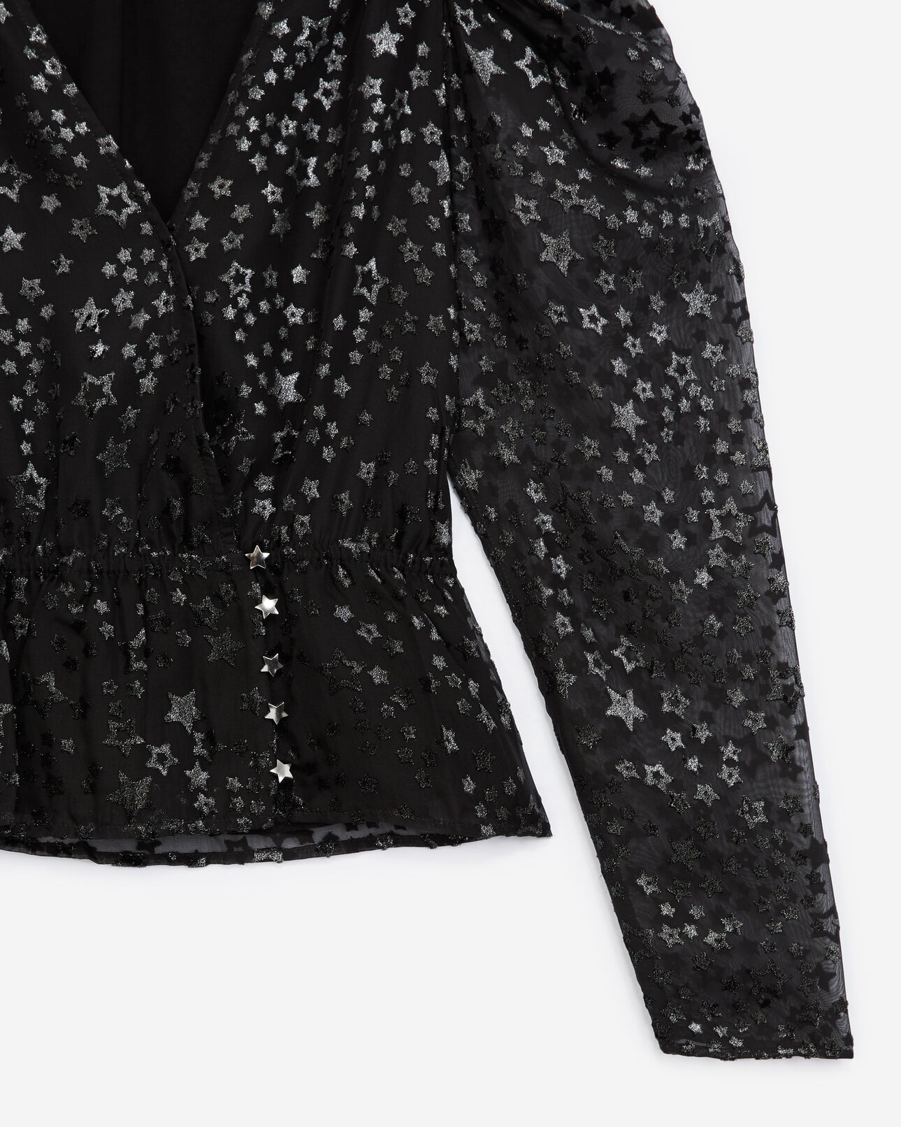 The Kooples MUJER BLACK top terciopelo devoré negro motivo estrella