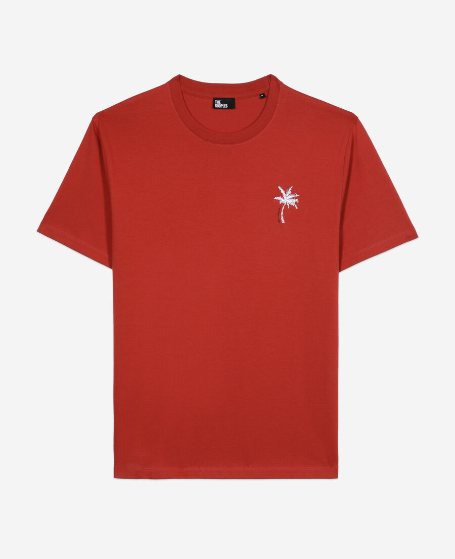 red t-shirt with palm tree embroidery