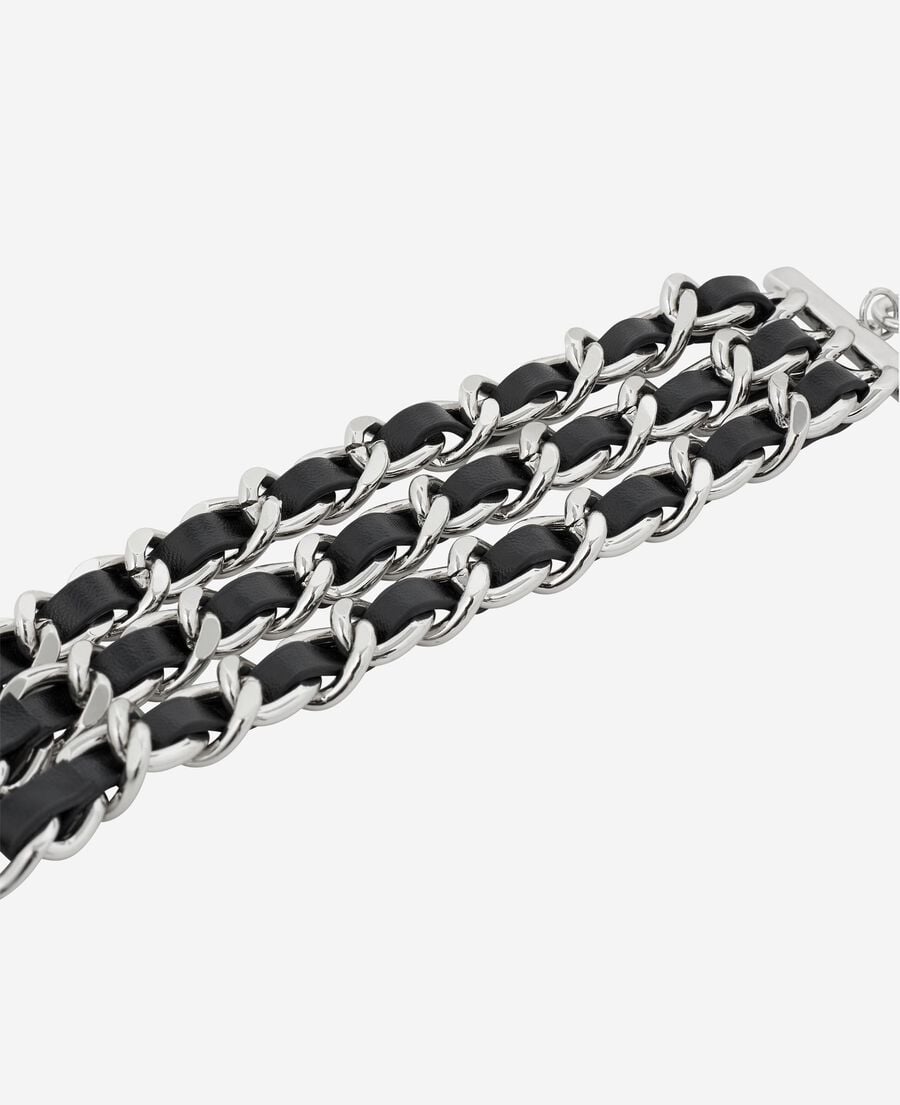 The Kooples DAMEN BLACK SILVER armband mit leder- und silberketten